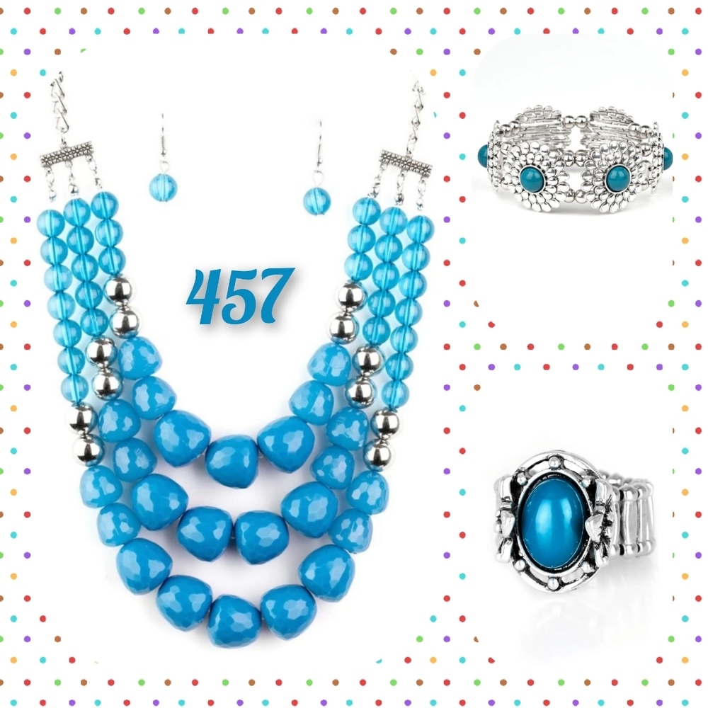Blue Necklace Set w/ Bracelet & Ring
